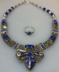 Beautiful Lapis Lazuli Large Necklace Including Size 10<br/>Blue Sapphine + Amethyst<br/>Ring