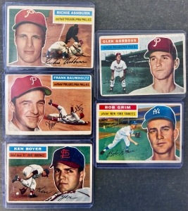 (5) Vintage Baseball Cards: Ken Boyer, Richie Ashburn, Frank Baumholtz, Glen Gorbous, and Bob Grim