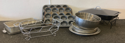 Metal Kitchenware Including Muffin Pans And Casserole Holder