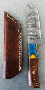 Damascus Steel Hunting knife With Custom Handle And Sheath- 10" Overall Length