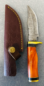 Damascus Steel Hunting knife With Custom Handle And Sheath- 9" Overall Length