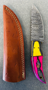 Damascus Steel Hunting knife With Custom Handle And Sheath- 8" Overall Length