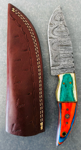 Damascus Steel Hunting knife With Custom Handle And Sheath- 8" Overall Length