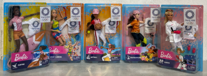 (5) Collectable Barbie Olympic Games Tokyo 2020 Dolls Including Softball Doll, Karate Doll, Skateboarding Doll, Surfing Doll & Sport Climbing Doll