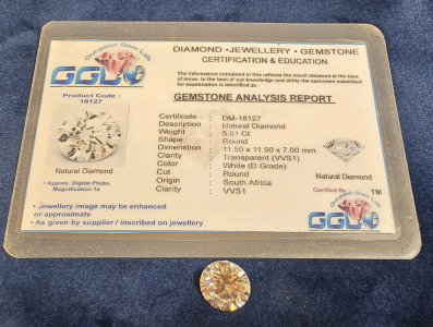 5.01ct Diamond, Round Cut, With Gurgaon Gem Lab Certification