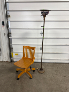 (1) Floor Lamp & (1) Wooden Rolling Chair