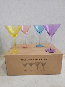 (2 sets) 4 Colored Martini Glasses, (2 boxes) 2oz. Glass Dropper bottles