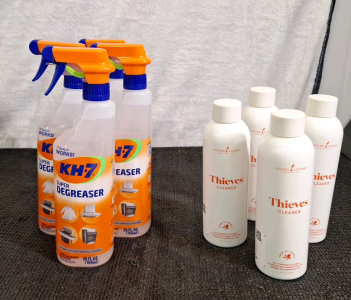 (4) 26-Oz Spray Bottles Of KH-7 Super Degreaser & (4) 14.4-Oz Bottles Of Young Living Essential Oils - Thieves - All Purpose Cleaner Concentrate