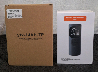 (1) Weize YTX-14AH-BS Sealed AGM Battery & (1) Wireless Portable Air Compressor