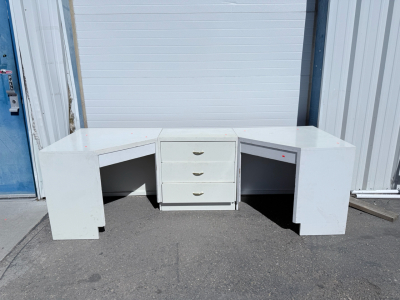 (2) Corner Desks & (1) Cabinet W/ Drawers 29&rdquo;Tx32&rdquo;W & 29&rdquo;Tx18&rdquo;W