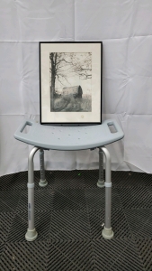 Shower Chair 19.5"x10.5"x18.5", Old Farm Picture 12.5"x16"