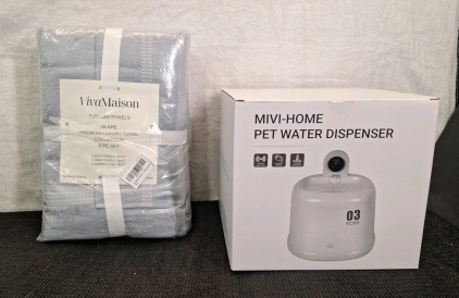 (1) 6-Piece Viva Maison - Premium 100% Turkish Cotton Towel Set, Grey & (1) MIVI Home Pet Water Dispenser