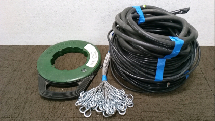 Greenlee Fish Tape, (50) Industrial Hangers, and (5) Lengths of Assorted Gauge Wire