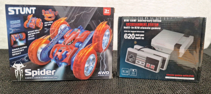 (1) 4WD RC Stunt Car, Pink & (1) Mini Retro Video Game Console