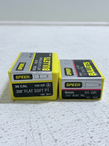 (1)*NEW* Speer 30CAL 150Gr .308&rdquo; Flat Spot PT. Bullets 100 Count & (1) *NEW* Speer 6mm 85Gr .243&rdquo; Boat Tail Bullets 100 count