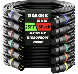 (1) MIKIZ 6-Pack Of 25-Foo Professional XLR Microphone CableS Male to Female, Gold-Plated 3-pin X LR Speaker Cables Balanced Mic Cord, Multicolor<br/><br/>