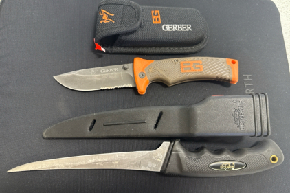 (1) Gerber Bear Grylls Knife 4inch Blade & (1) American Angler Knife 6.5&rdquo; Blade