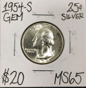 1954-S MS65 Gem Silver Washington Quarter