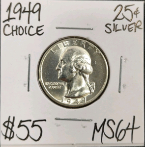 1949 MS64 Choice Silver Washington Quarter