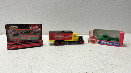 Matchbox Collectible Coke Around The World Collection Germany, Coca Cola Vintage Clock Truck, Coca Cola 1956 Pick Up Truck Die Cast Metal Collectible