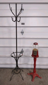 (1)39&frac12;"Tall (Red) Antique Candy Dispenser Machine & (1) 74"Tall Standing Coat Hanger