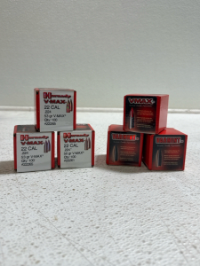 (6) Hornady V-MAX .22 Caliber .224, 53 grain V-MAX bullets.
