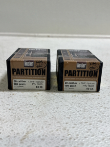 (2) Nosler Partition .30 caliber (.308") Spitzer 180 grain bullets 50ct.