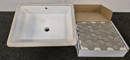 Sink(W20"&times;L16"&times;H5"), (10)Tile Hexigon Glass Pieces(New)