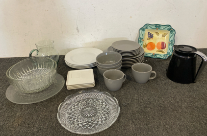 Dish Sets, Plus Crystal Serving Dishes, Glass Pitcher And Keurig Coffe Pot