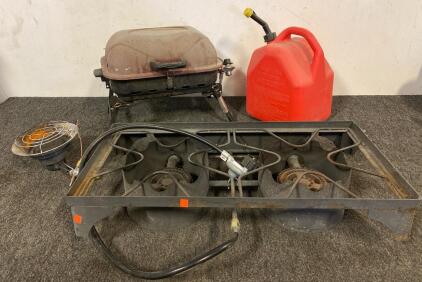 Camping Essentials- Two-Burner Portable Propane Camp Stove, Propane Heater, Portable Gas Grill, And Gas Can