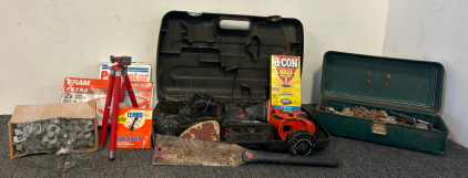 Premium Builder Pack- Including Black And Decker Tool Case With Two Sanders And Other Products, Many Different Types Of Screws, And More