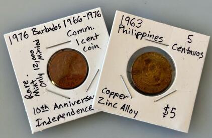 1963 Philippine Coin and 1976 Barbados Coin
