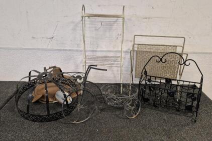 Vintage Magazine Holder(2), Vintage Metal Rack, Garden Bike Plant Holder, Vintage Light Fixture, Vintage Light Frame