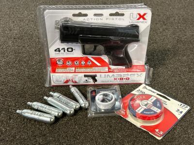 Umarex Semi-Auto BB Air Pistol, Daisy CO2 Cartridges, CCI Percussion Caps, and Crossman 4.5mm Pellets