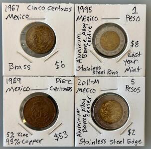 (4) Mexico Coins: 1959/ 1967/ 1995/ 2011