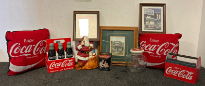 Vintage Vibes And Cola Times Including Various Cookie Jars, Pillows, Pictures, And More
