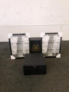 Luxury watch organizer and four pictures of the leaning tower