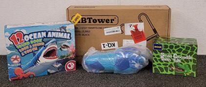 Indoor Soccer Ball, Ocean Animal Sound Book With Animal Toys, Small Crocodile Teeth Toy, And HB Tower 2-Step Trampoline Ladder