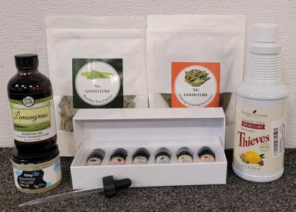 Essential Oils, Beef Tallow, Essential Oil Cleaner, And Tea Leaves