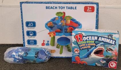 Watudou Beach Toy Table, Indoor Soccer Ball, And Ocean Animal Sound Book With Animal Toys