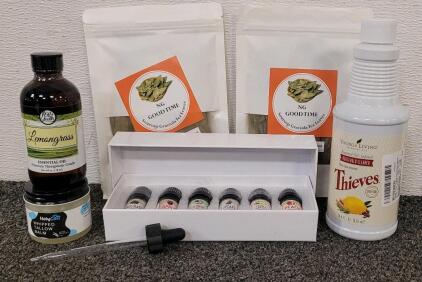 Essential Oils, Beef Talow, Essential Oil Cleaner, And Tea Leaves