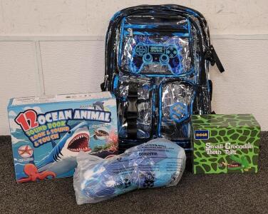 Indoor Soccer Ball, Ocean Animal Sound Book With Animal Toys, Small Crocodile Teeth Toy, And 3PCS Cool Clear Gamer Backpack