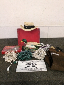 String lights and 32 Piece Universal hard case kit and a duck decor hodgman waders