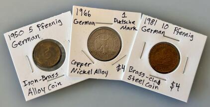 (3) German Coins: 1981 and 1950 Pfennigs and 1966 Copper Nickel Alloy Coin