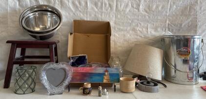 Small Stool, Plastic Hinge Covers, Scentsy Light, and Various Home Decor