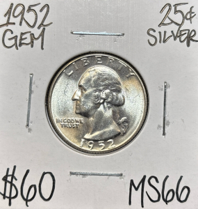 1952 MS66 GEM SILVER WASHINGTON QUARTER