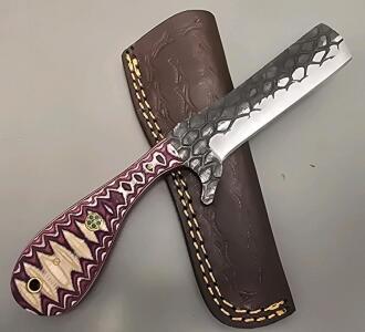Custom Handmade Carbon Steel Knife With Leather Sheath- Custom Unique Shaped Handle And Blade