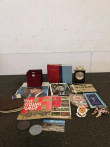 Antique Kennedy Memorabilia and presidential books with a nice clock