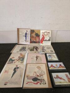 Antique Pepsi cola ads and baby football art plus home thermostat