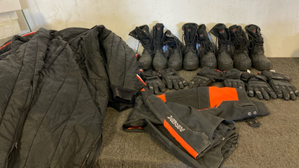 Outdoor Winter Apparel Including, (9) Rothco Snowsuits, (4) Pairs Of ThermoLite Boots, (3) Fly Racing Gloves, And HMK Pants